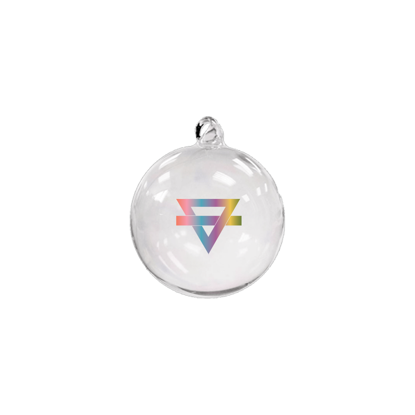 Hand-blown glass Triangle Logo ornament.