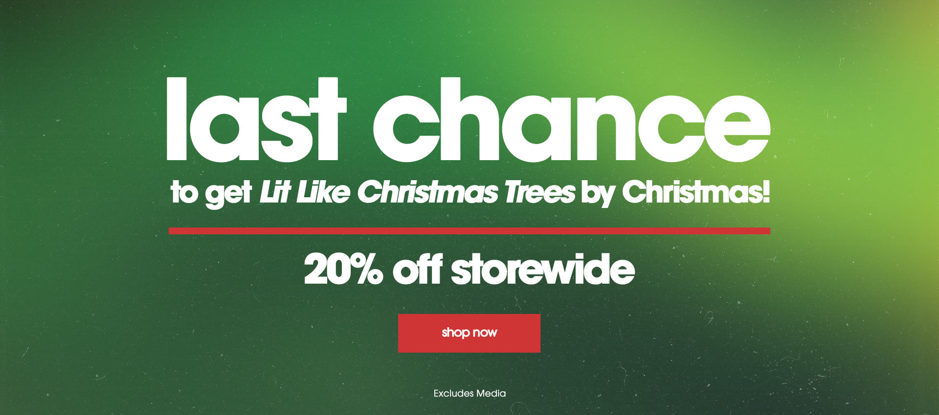 Promotional banner with 'last chance' text on a green background