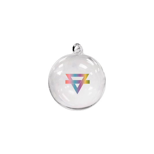 Hand-blown glass Triangle Logo ornament.